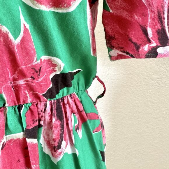 Zara SS19 Size Medium Green Hot Pink Floral Print V-Neck A Like Career Dress - Picture 3 of 16